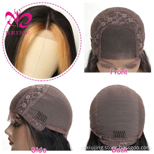150% 4x4 Lace Closure Human Hair Wigs For Women #27 Highlight Wig Brazilian Remy Honey Blonde Ombre Short Bob Lace Closure Wigs